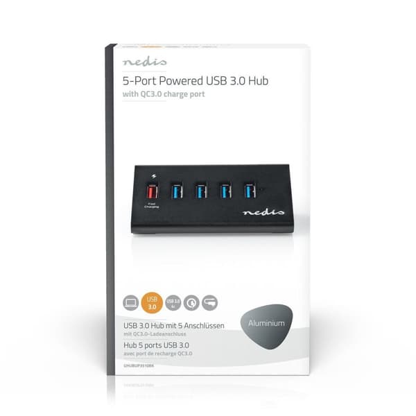 USB-hubb | USB Micro-B Hona | USB-A Hona | 5-Port port(s) | QC3.0 / USB 3.2 Gen 1 | Strömadapter / USB ström | 5 Gbps | 5x USB