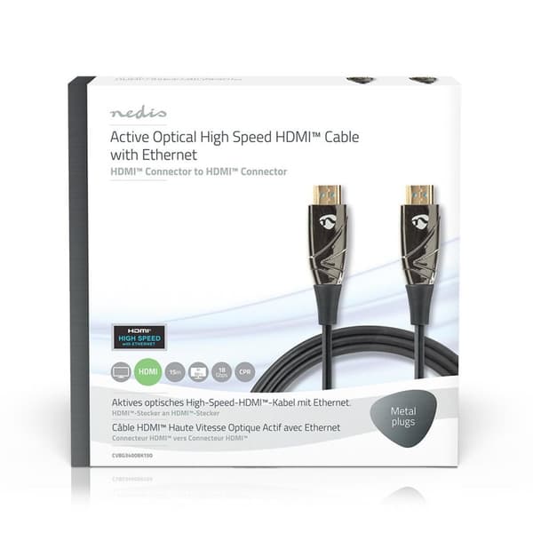 Aktiv Optical High Speed ​​HDMI-kabel med Ethernet | HDMI ™ -kontakt | HDMI ™ -kontakt | 4K@60Hz | 18 Gbps | 15.0 m | Rund | PVC | Sort | Gaveeske