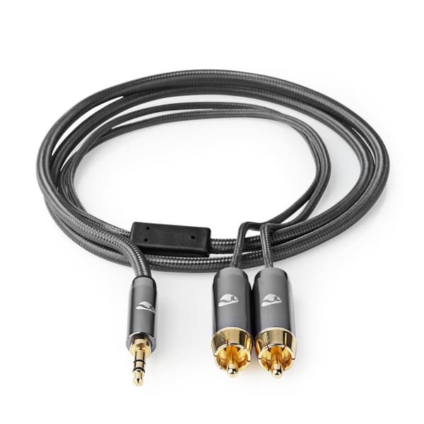 Stereo Audio kabel | 3.5 mm Hanstik | 2x RCA Hanstik | Guldplateret | 2.00 m | Runde | Grå / Gun Metal Grå | Cover Window Box