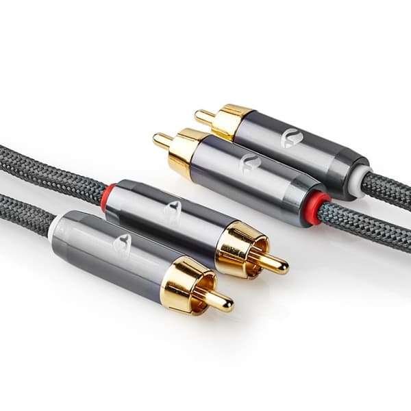 Stereo lydkabel | 2x RCA Han | 2x RCA Han | Gull belagt | 1.00 m | Rund | Grå / Gun Metal Grå | Deksel Vindusboks