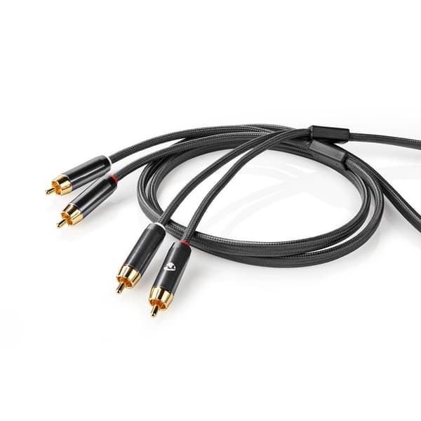 Stereoäänikaapeli | 2x RCA uros | 2x RCA uros | Kullattu | 2.00 m | Pyöreä | Gun Metal Harmaa / Harmaa | Laatikko kannella ja ikkunalla