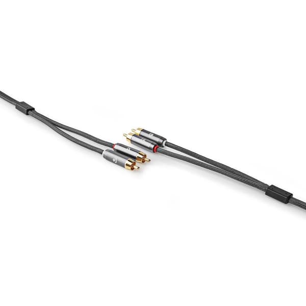 Stereoäänikaapeli | 2x RCA uros | 2x RCA uros | Kullattu | 2.00 m | Pyöreä | Gun Metal Harmaa / Harmaa | Laatikko kannella ja ikkunalla