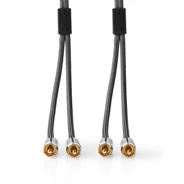 Stereoäänikaapeli | 2x RCA uros | 2x RCA uros | Kullattu | 2.00 m | Pyöreä | Gun Metal Harmaa / Harmaa | Laatikko kannella ja ikkunalla