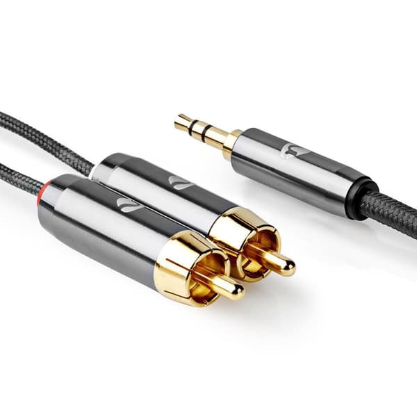 Stereo Audio kabel | 3.5 mm Hanstik | 2x RCA Hanstik | Guldplateret | 5.00 m | Runde | Gun Metal Grå | Cover Window Box