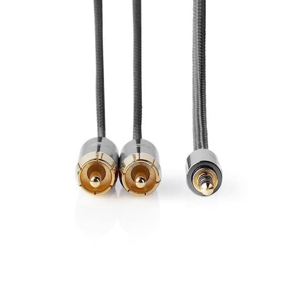 Stereo Audio kabel | 3.5 mm Hanstik | 2x RCA Hanstik | Guldplateret | 5.00 m | Runde | Gun Metal Grå | Cover Window Box