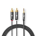 Miniatyrbillede 1 af 6: Stereo Audio kabel | 3.5 mm Hanstik | 2x RCA Hanstik | Guldplateret | 5.00 m | Runde | Gun Metal Grå | Cover Window Box