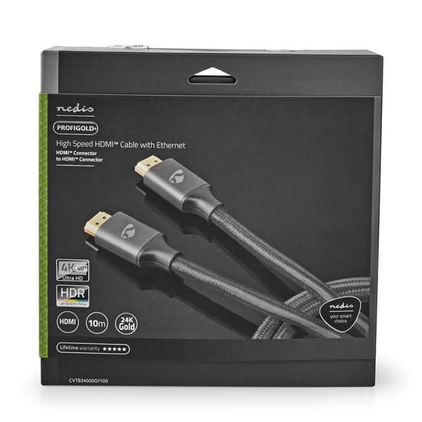 High Speed ​​HDMI ™ kabel med Ethernet | HDMI ™ -kontakt | HDMI ™ -kontakt | 4K@30Hz | ARC | 18 Gbps | 10.00 m | Rund | Bomull | Gun Metal Grå | Cover