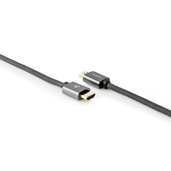 High Speed ​​HDMI ™ kabel med Ethernet | HDMI™ Kontakt | HDMI™ Kontakt | 4K@60Hz | ARC | 18 Gbps | 3.00 m | Rund | Bomull | Grått Med Metall | Kartong