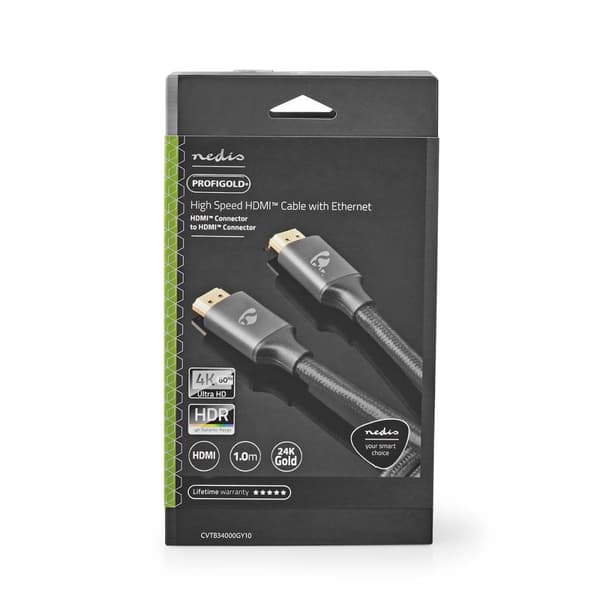 High Speed HDMI ™ kabel med Ethernet | HDMI™ Stik | HDMI™ Stik | 4K@60Hz | ARC | 18 Gbps | 1.00 m | Runde | Bomuld | Grå / Gun Metal Grå | Cover Win