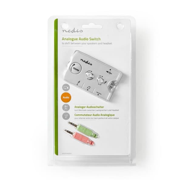 Audio switch | Anslutningsingång: 2x 3,5 mm Hane | Anslutningsutgång: 3x 3,5 mm hona + 2,5 mm hona | Funktionskontroll: Instruktionsbok | Antal knappa
