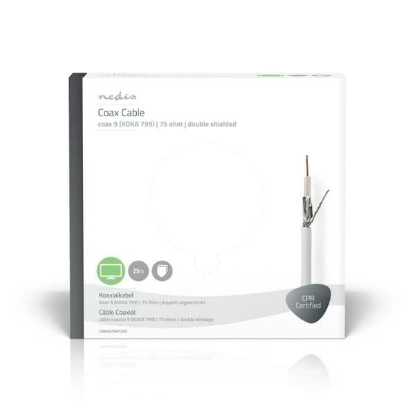 Coax Kabel På Rulle | KOKA 799 | 75 Ohm | Dobbelt afskærmet | ECA | 25.0 m | Coax | PVC | Hvid | Gaveæske