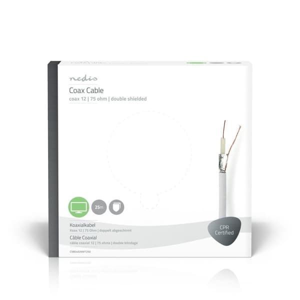 Coax Kabel På Rulle | Coax 12 | 75 Ohm | Dobbelt afskærmet | ECA | 25.0 m | Coax | PVC | Hvid | Gaveæske