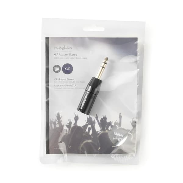 XLR-adapter | XLR 3-Pin Han | 6.35 mm Han | Nikkel belagt | Rett | Metall | Sort | 1 stk. | Plastpose