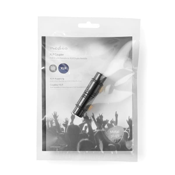XLR-adapter | XLR 3-Pin Hun | XLR 3-Pin Hun | Nikkel belagt | Rett | Metall | Sort | 1 stk. | Plastpose