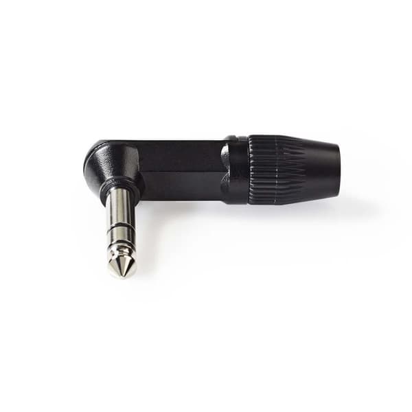 Audio Connector | Vinklet | Hann | Nikkel belagt | Lodde | Kabeltilførselsdiameter: 8.0 mm | Aluminium | Sort | Plastpose | 1 stk.
