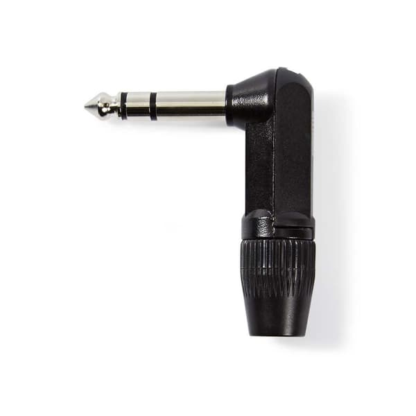 Audio Connector | Vinklet | Hann | Nikkel belagt | Lodde | Kabeltilførselsdiameter: 8.0 mm | Aluminium | Sort | Plastpose | 1 stk.