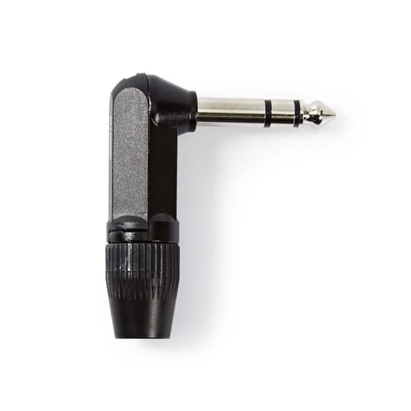 Audio Connector | Vinklet | Hann | Nikkel belagt | Lodde | Kabeltilførselsdiameter: 8.0 mm | Aluminium | Sort | Plastpose | 1 stk.