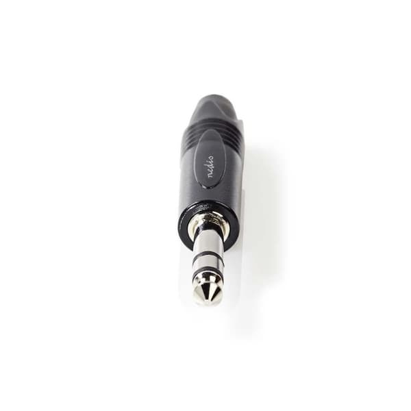 ljudkontakt | Rak | Hane | Nickelplaterad | Löda | Kabel input diameter: 6.0 mm | Aluminium | Svart | Plastpåse | 1 st.