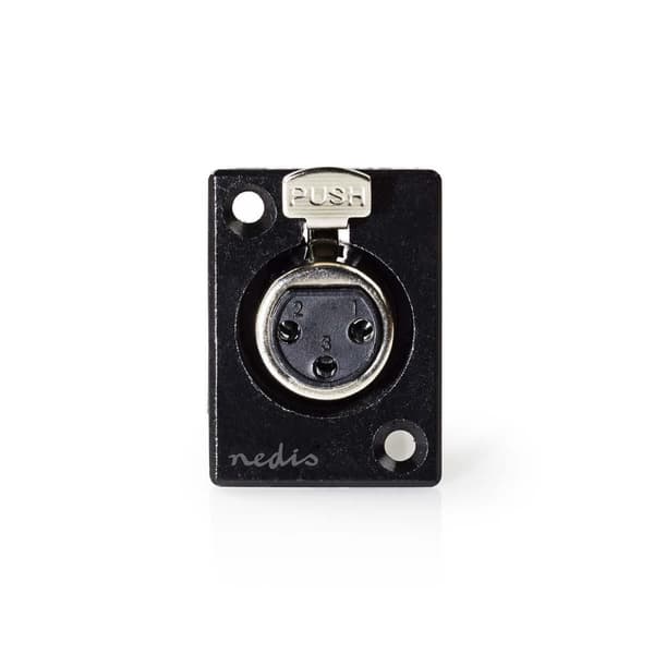 XLR-kontakt | Rak | Hona | Nickelplaterad | Chassi | Kabel input diameter: 5.0 mm | Metall | Svart | 1 st. | Plastpåse