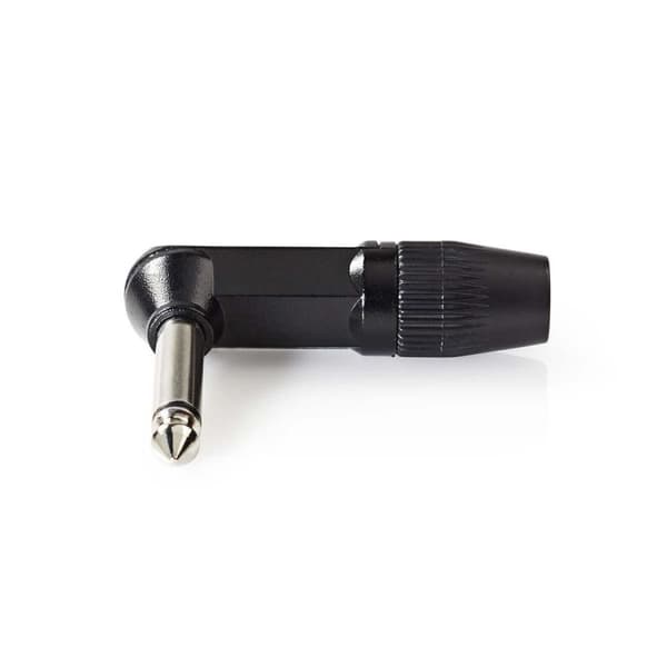 Audio Connector | Vinklet | Hann | Nikkel belagt | Lodde | Kabeltilførselsdiameter: 8.0 mm | Aluminium | Sort | Plastpose | 1 stk.