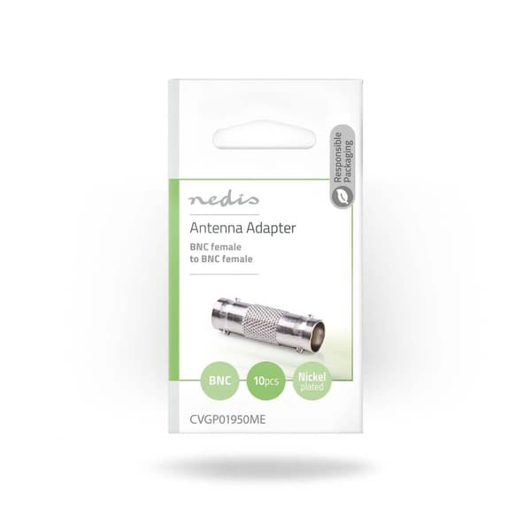 BNC-adapter | BNC Hun | BNC Hun | Nikkelplateret | 50 Ohm | Lige | Metal | Sølv | 10 stk. | Konvolut