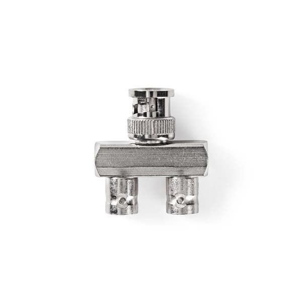 BNC Adapter | BNC Han | 2 stk. BNC, hunn | Nikkel belagt | 50 Ohm | Splitter | Metall | Sølv | 10 stk. | Plastpose