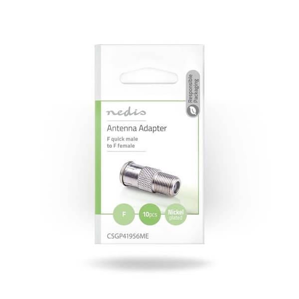 Satellit & Antenne adapter | F Han Quick | F Hun | Nikkelplateret | 75 Ohm | Lige | Metal | Sølv | 10 stk. | Konvolut