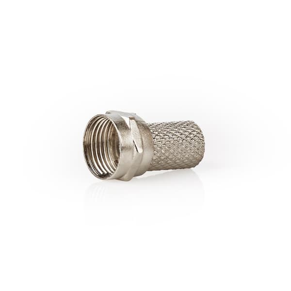 F-Connector | Lige | Han | Nikkelplateret | 75 Ohm | Slå til | Kabeldiameter: 7.5 mm | Zinc Alloy | Sølv | 25 stk. | Plastikpose
