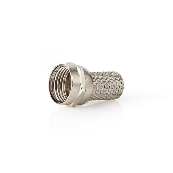 F-Connector | Lige | Han | Nikkelplateret | 75 Ohm | Slå til | Kabeldiameter: 7.4 mm | Zinc Alloy | Sølv | 25 stk. | Plastikpose