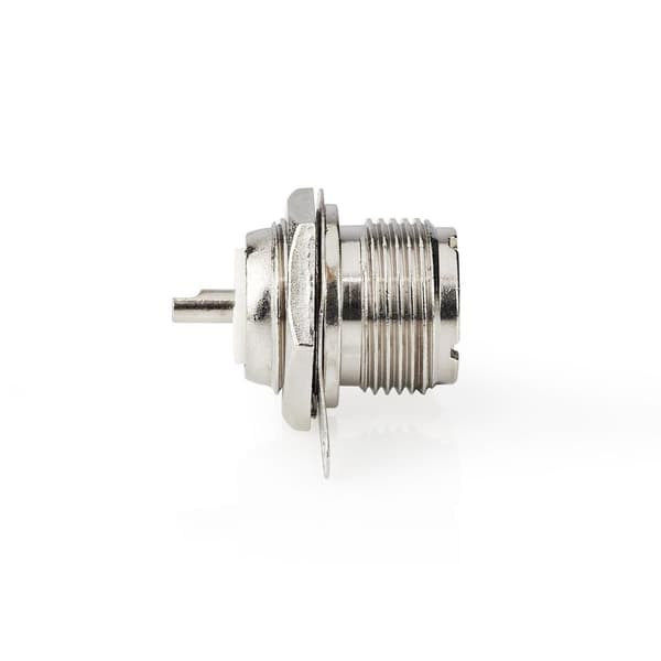 PL259 stik | Lige | Hun | Nikkelplateret | 75 Ohm | Chassis | Kabeldiameter: 5.0 mm | Metal | Sølv | 25 stk. | Plastikpose