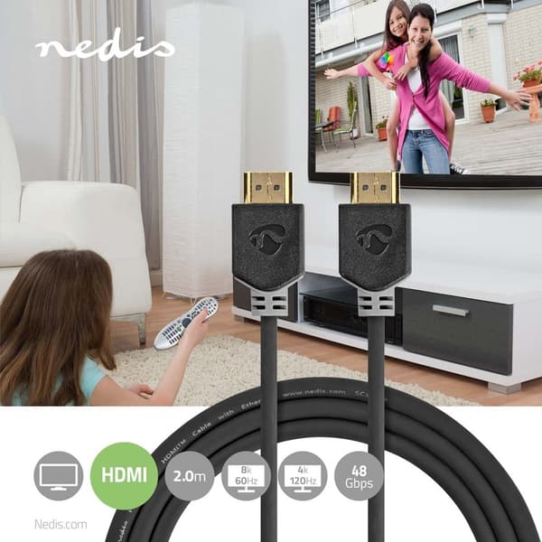 Ultra High Speed ​​HDMI ™ Cable | HDMI ™ -kontakt | HDMI ™ -kontakt | 8K@60Hz | 48 Gbps | 2.00 m | Rund | 6.5 mm | Antrasitt | Boks