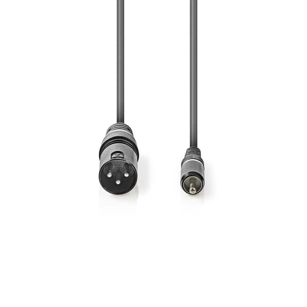 Ubalanceret Lydkabel | XLR 3-Pin Han | RCA Hanstik | Nikkelplateret | 3.00 m | Runde | PVC | Mørkegrå | Kartonhylster