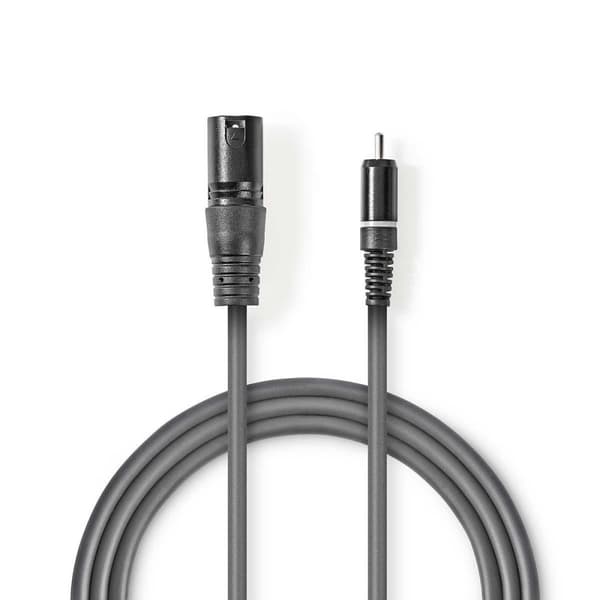 Ubalanceret Lydkabel | XLR 3-Pin Han | RCA Hanstik | Nikkelplateret | 3.00 m | Runde | PVC | Mørkegrå | Kartonhylster