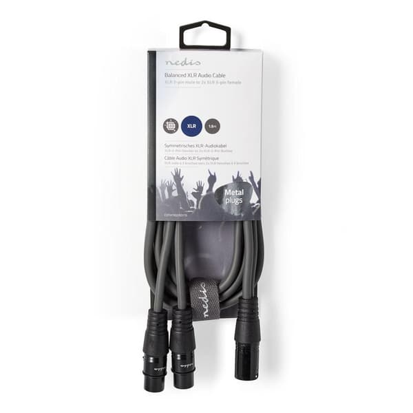Balanserad ljudkabel | XLR 3-stifts hane | 2x XLR 3-Pin Hona | Nickelplaterad | 1.50 m | Rund | PVC | Mörkgrå | Kartonghylsa