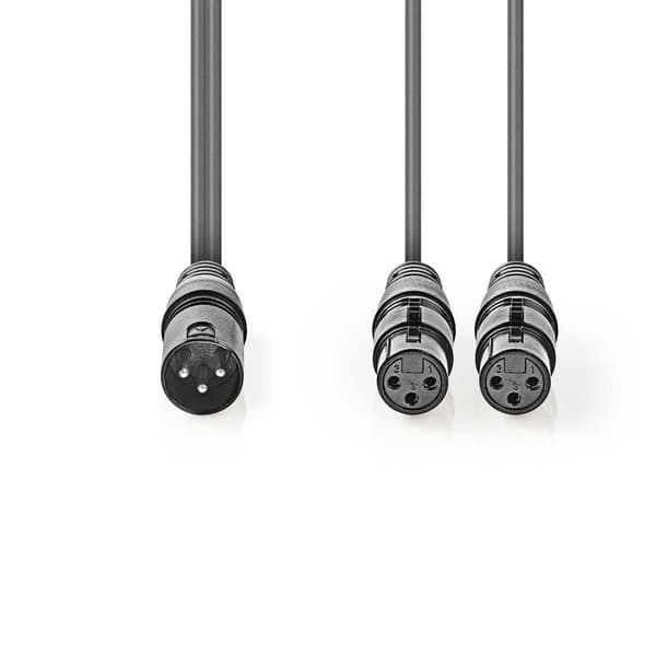 Balanserad ljudkabel | XLR 3-stifts hane | 2x XLR 3-Pin Hona | Nickelplaterad | 1.50 m | Rund | PVC | Mörkgrå | Kartonghylsa