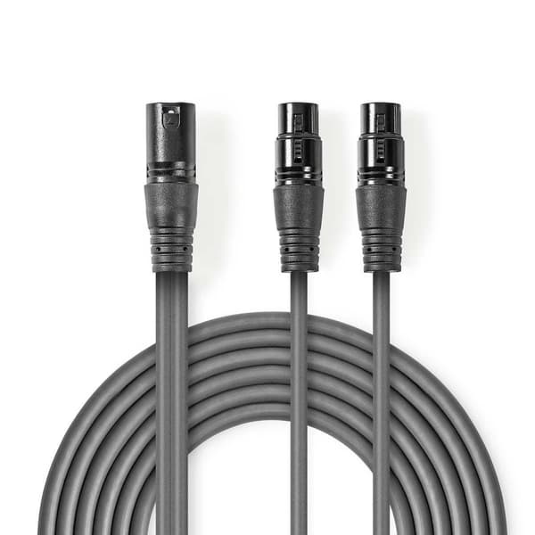 Balanserad ljudkabel | XLR 3-stifts hane | 2x XLR 3-Pin Hona | Nickelplaterad | 1.50 m | Rund | PVC | Mörkgrå | Kartonghylsa
