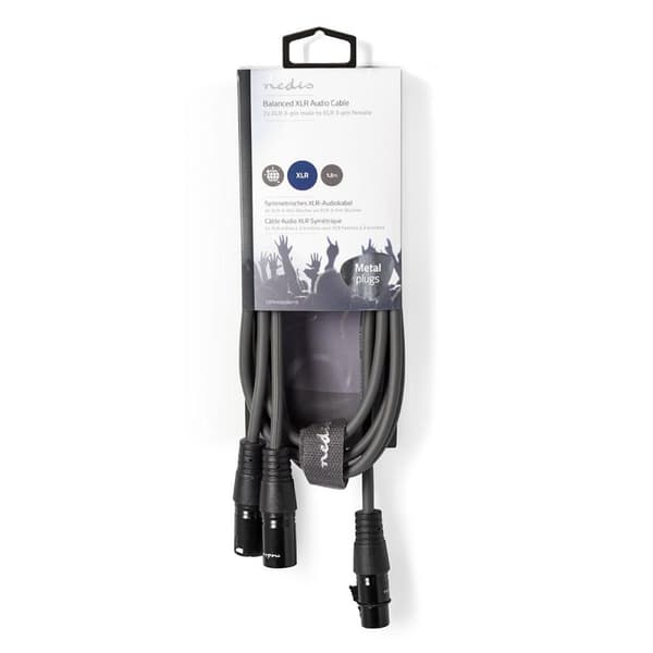 Balansert lydkabel | 2x XLR 3-Pin Han | XLR 3-Pin Hun | Nikkel belagt | 1.50 m | Rund | PVC | Mørk Grå | Pappetui