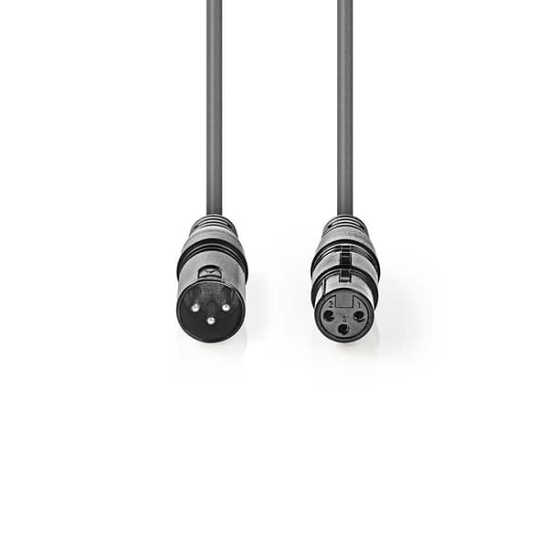 Balansert lydkabel | XLR 3-Pin Han | XLR 3-Pin Hun | Nikkel belagt | 3.00 m | Rund | PVC | Mørk Grå | Pappetui