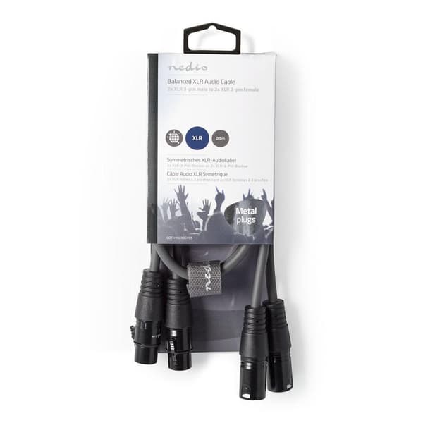 Balanceret Audio kabel | 2x XLR 3-Pin Hanstik | 2x XLR 3-Pin Hunstik | Nikkelplateret | 0.50 m | Runde | PVC | Mørkegrå | Kartonhylster