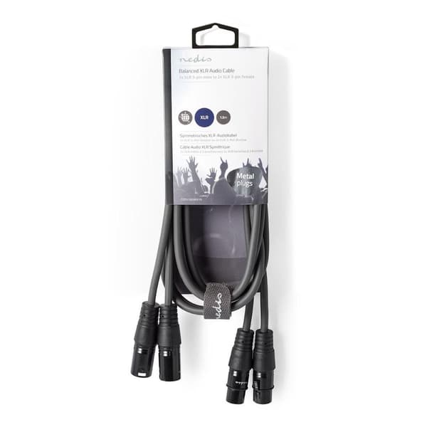 Balanserad ljudkabel | 2x XLR 3-Pin Hane | 2x XLR 3-Pin Hona | Nickelplaterad | 1.50 m | Rund | PVC | Mörkgrå | Kartonghylsa