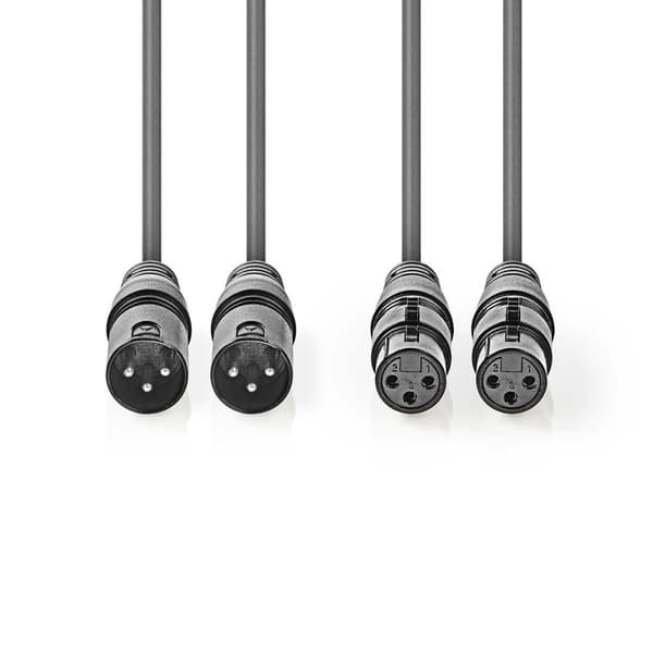 Balanserad ljudkabel | 2x XLR 3-Pin Hane | 2x XLR 3-Pin Hona | Nickelplaterad | 1.50 m | Rund | PVC | Mörkgrå | Kartonghylsa