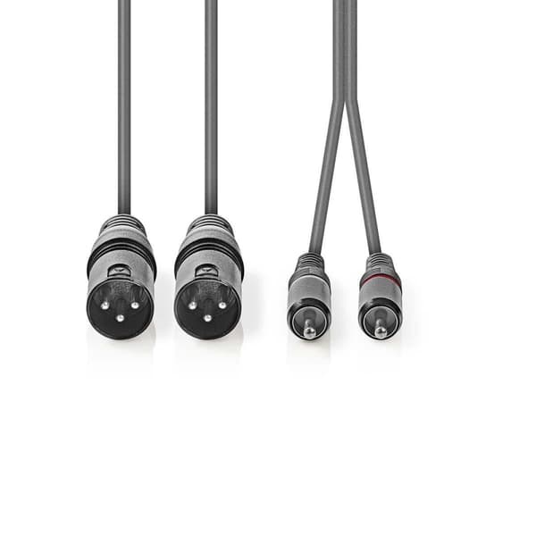 Balansert lydkabel | 2x XLR 3-Pin Han | 2x RCA Han | Nikkel belagt | 1.50 m | Rund | PVC | Mørk Grå | Pappetui