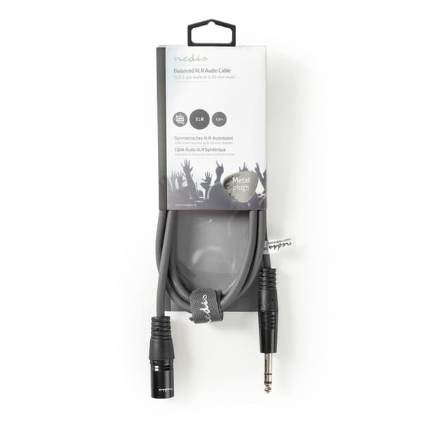 Balanceret Audio kabel | XLR 3-Pin Han | 6.35 mm Hanstik | Nikkelplateret | 1.50 m | Runde | PVC | Mørkegrå | Kartonhylster