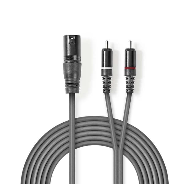 Balanceret Audio kabel | XLR 3-Pin Han | 2x RCA Hanstik | Nikkelplateret | 3.00 m | Runde | PVC | Mørkegrå | Kartonhylster