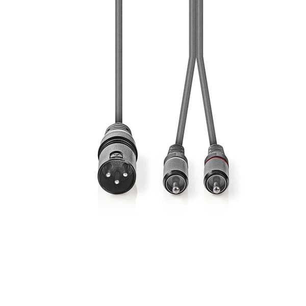Balanceret Audio kabel | XLR 3-Pin Han | 2x RCA Hanstik | Nikkelplateret | 1.50 m | Runde | PVC | Mørkegrå | Kartonhylster