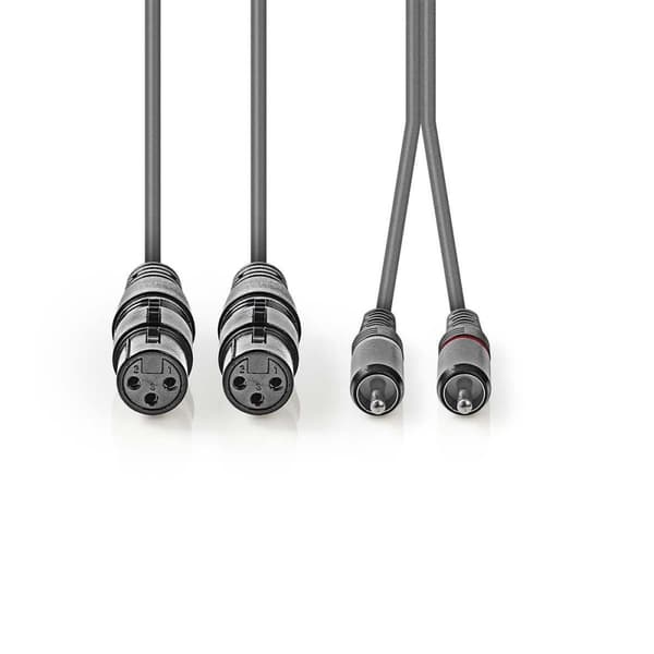 Balansert lydkabel | 2x XLR 3-Pin Hun | 2x RCA Han | Nikkel belagt | 3.00 m | Rund | PVC | Mørk Grå | Pappetui
