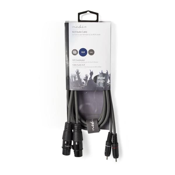 Balansert lydkabel | 2x XLR 3-Pin Hun | 2x RCA Han | Nikkel belagt | 1.50 m | Rund | PVC | Mørk Grå | Pappetui