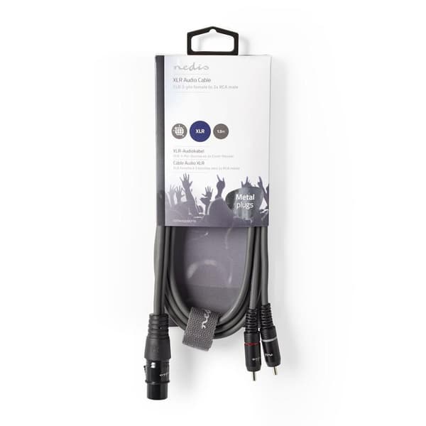 Balanserad ljudkabel | XLR 3-stifts hona | 2x RCA Hane | Nickelplaterad | 1.50 m | Rund | PVC | Mörkgrå | Kartonghylsa