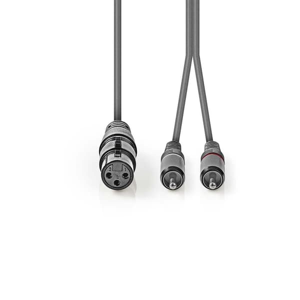 Balanserad ljudkabel | XLR 3-stifts hona | 2x RCA Hane | Nickelplaterad | 1.50 m | Rund | PVC | Mörkgrå | Kartonghylsa