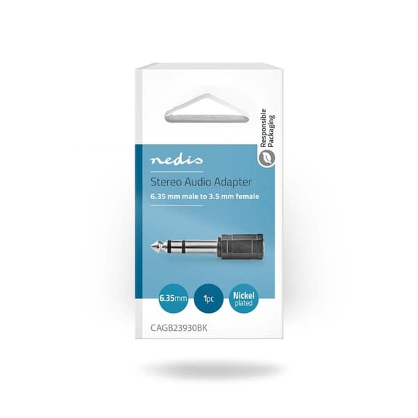 Stereo Audio Adapter | 6.35 mm Han | 3.5 mm Hun | Nikkel belagt | Rett | ABS | Sort | 1 stk. | Boks